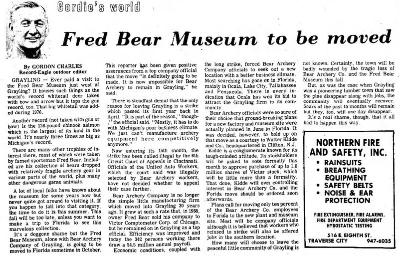 Fred Bear Museum  and Bear Mountain - 1977 Article On Move